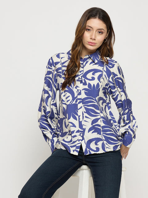 Madame Blue Rayon Full Sleeve Midi Shirt