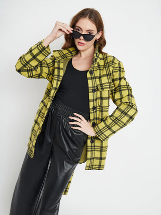 Madame Chequered Stand Collar Yellow Shacket