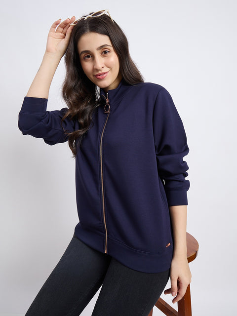 Madame Solid Dark Navy Sweatshirt