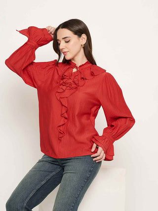 Madame Double Breasted Red Tencel Blend Top