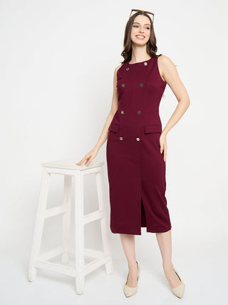 Madame Double Breasted Maroon Red Midi Dress