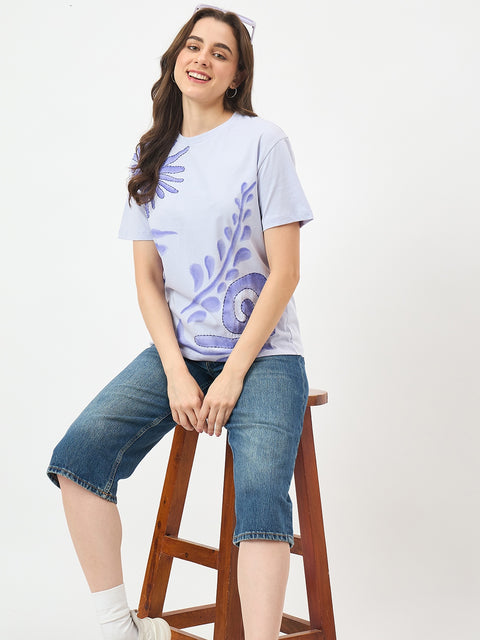Madame Mauve Cotton Half-Sleeve Top
