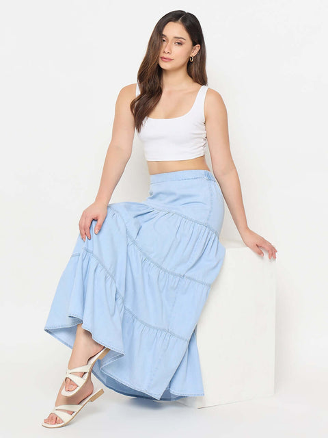Madame Tiered Denim Long Skirt