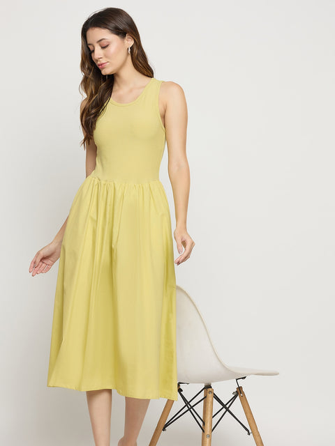 Madame Mint Cotton Sleeveless Fit and Flare Midi Dress