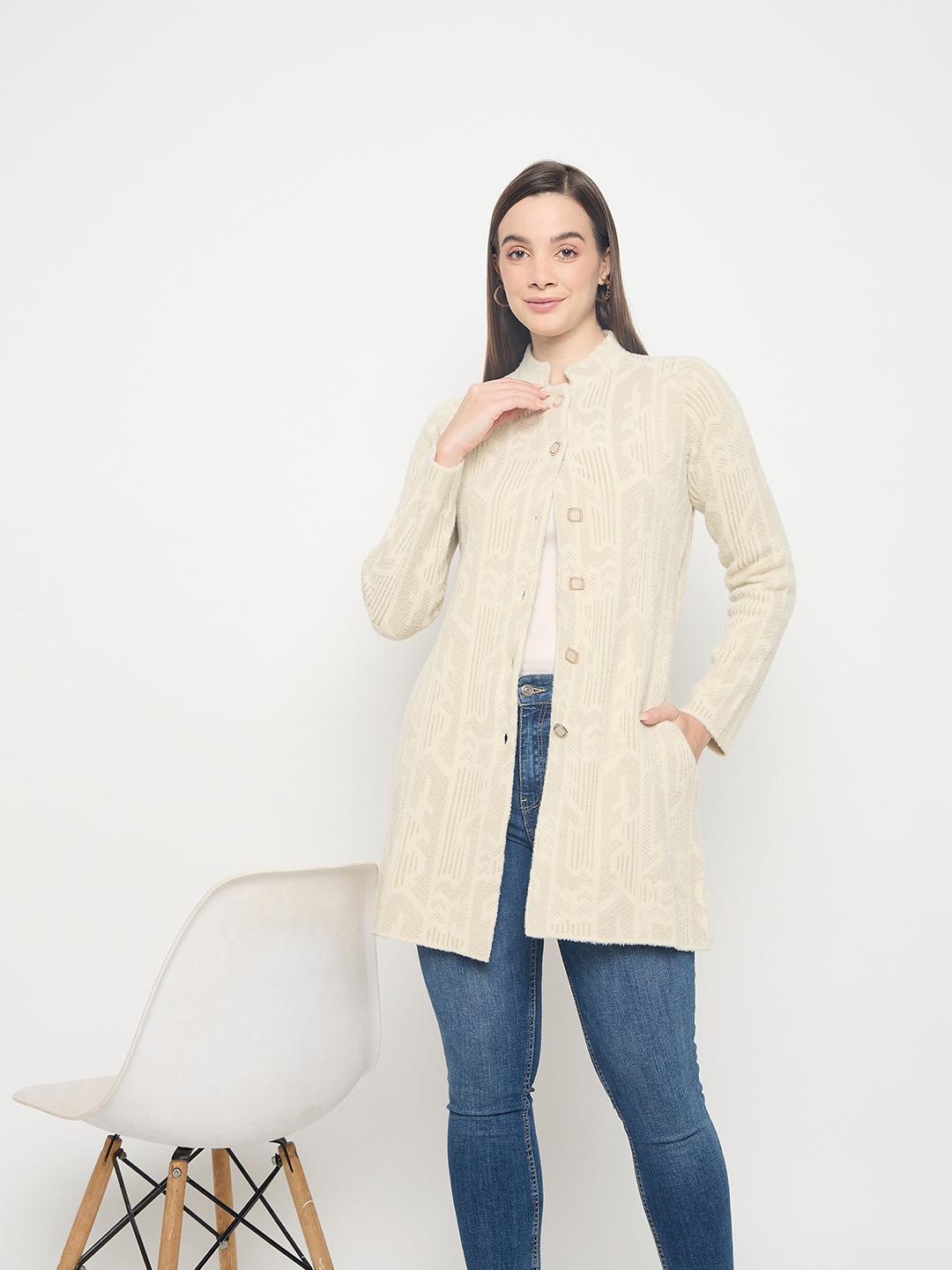 Madame Abstract Print Long Beige Cardigan color swatch