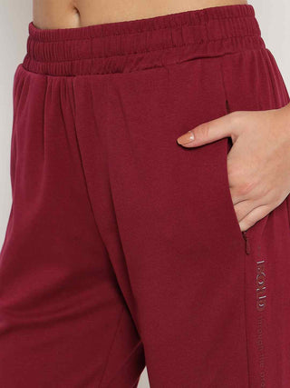 mSECRET Straight Fit Wine Red Cotton Blend Track Bottom