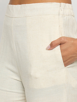 Madame Contrast Detailing Rayon Blend Beige Co-ord Set