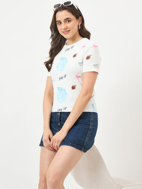 Madame White Slim-Fit Half-Sleeve Stretch Top