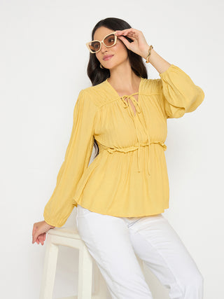 Madame Cinch Waist Yellow Peplum Top