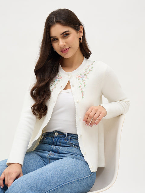 Madame Off White Embroidered Cardigan
