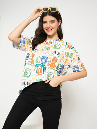 Madame All Over Graphic Print White T-shirt