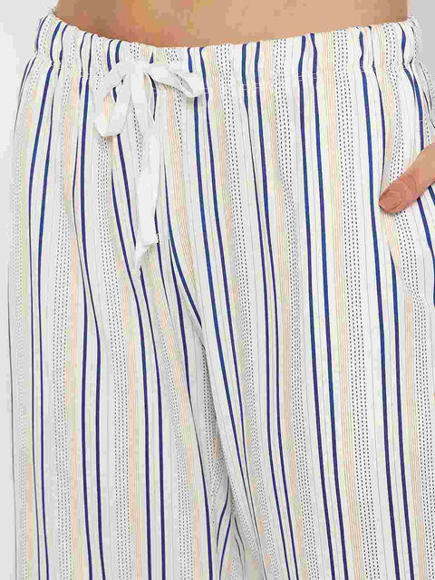 mSECRET Striped Top and Bottom Off-White Cotton Night Suit