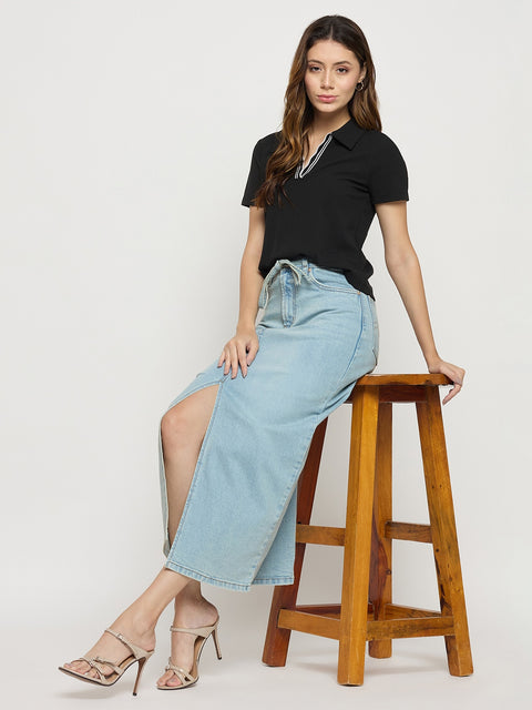 Madame Sky Blue Cotton Double Wash Pencil Skirt