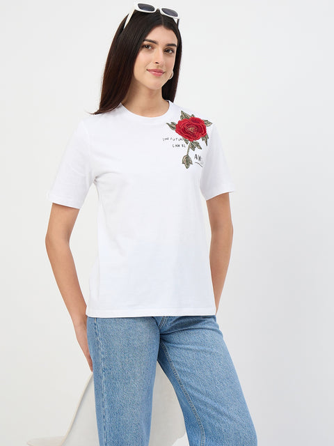 Madame White Graphic Print Cotton T-Shirt