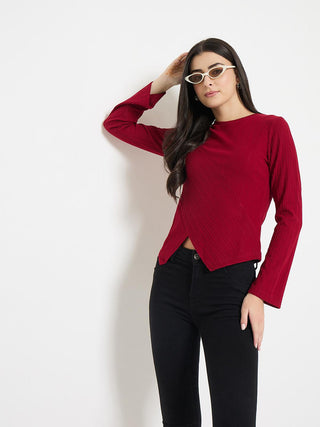 Madame Asymmetric Full Sleeve Red Top