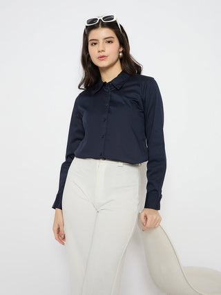 Madame Navy Blue Cotton Blend Shirt