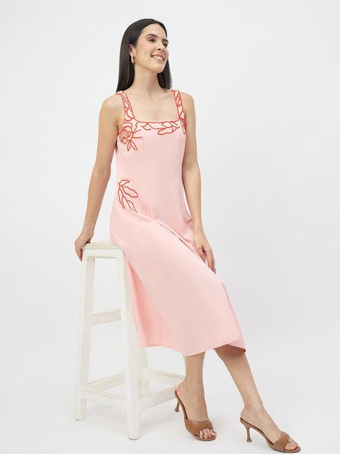 Madame Blush Pink Cotton Midi Dress