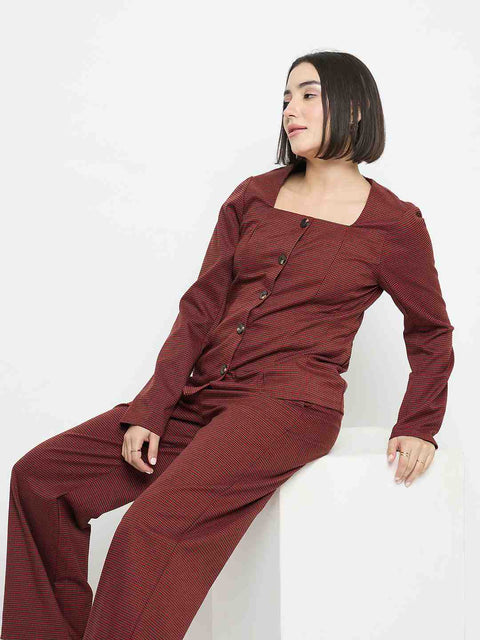 Madame Solid Red Flared Trousers