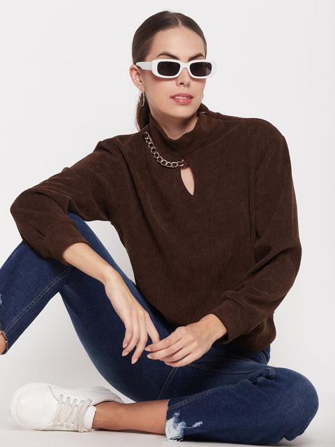 Madame Brown Keyhole Neck Sweater