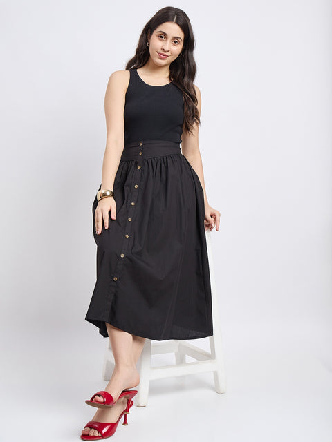 Madame Black Smocked Cotton Skirt