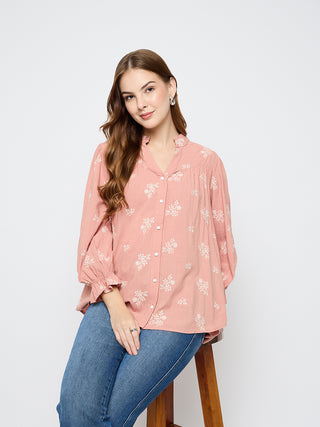 Madame Floral Print Cotton Blend Dusty Pink Top