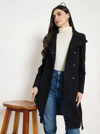 Madame Solid Black Long Coat