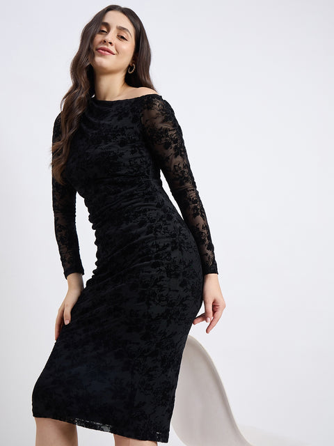 Madame Textured Black Bodycon Dress