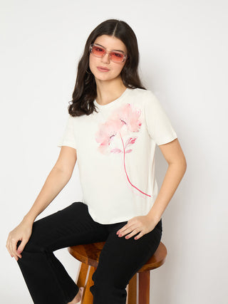 Madame Floral Applique White Cotton T-shirt