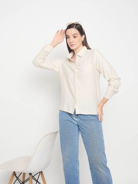 Madame Rayon Blend Solid Beige Shirt