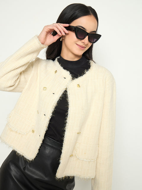Madame White Cardigan with Buttons and front pockets
