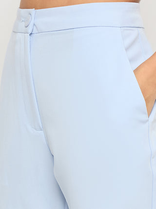 Madame Solid Sleeveless Top and Bottoms Blue Co-ord Set