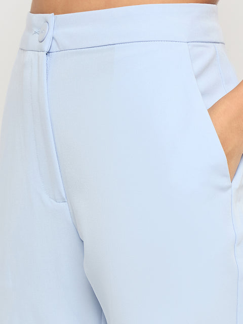 Madame Solid Sleeveless Top and Bottoms Blue Co-ord Set