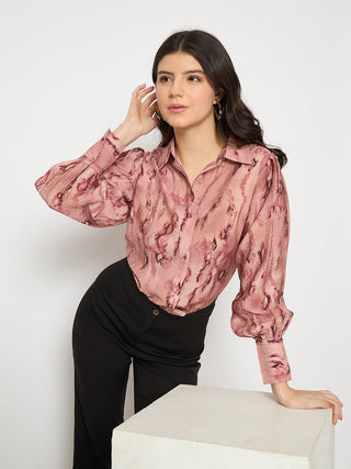 Madame All Over Printed Nylon Blend Pink Shirt