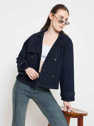 Madame Blue Denim Jacket with Faux Fur Collar and Sleeve Trim