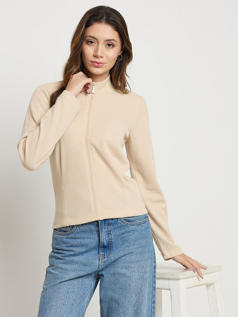 Madame Beige Mock Neck Full Sleeve Top
