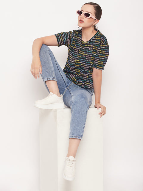 Madame Regular Fit Round Neck Printed T-shirt