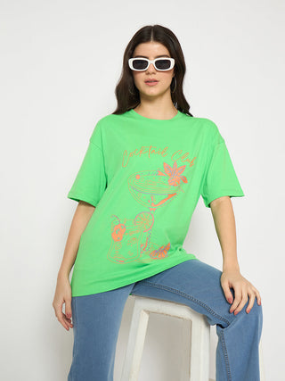 Madame Graphic Print Green Black Cotton T-shirt