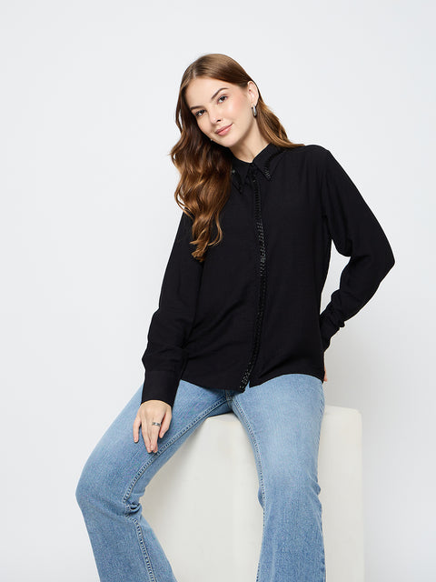 Madame Embellished Rayon Blend Black Shirt