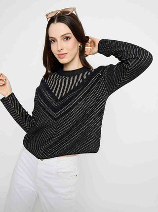 Madame Self Design Black Sweater