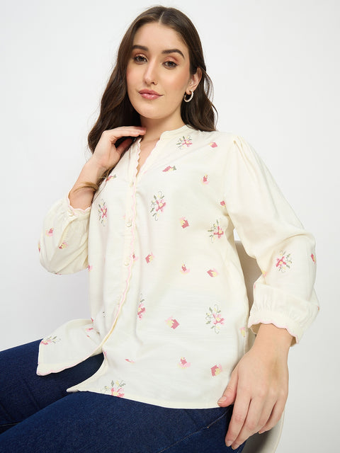 Madame Printed Off White Viscose Tunic Top