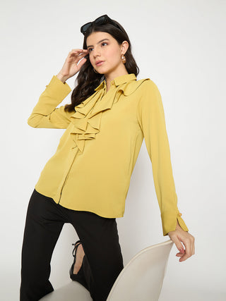 Madame Ruffle Collar Solid Yellow Shirt