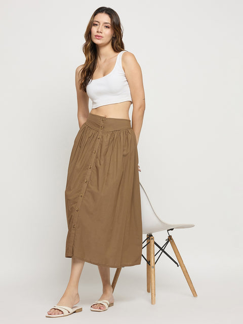 Madame Brown Cotton A-Line Midi Skirt