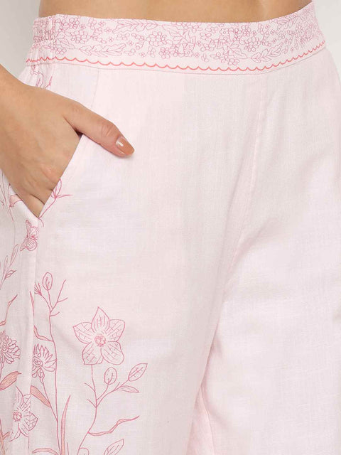 Madame Floral Print Top and Bottom Pink Cotton Co-ord Set