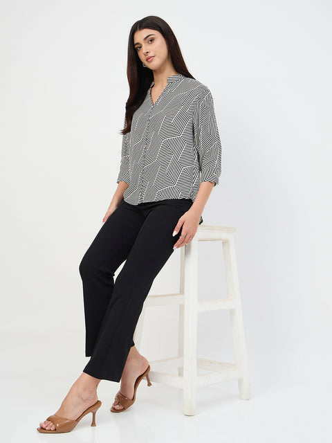 Madame Black Pleated Front Flared Trousers