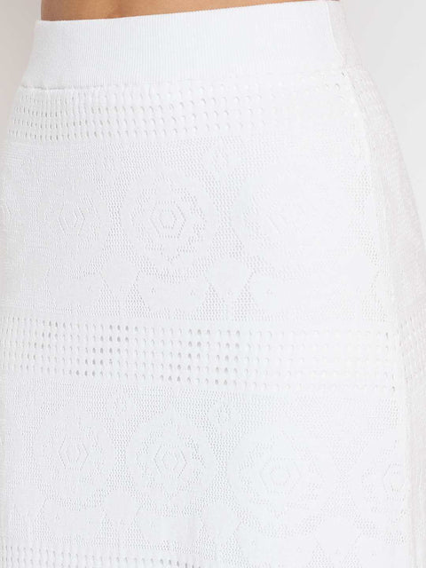 Madame Viscose Blend Top and Wide Leg Bottoms White Knitted Co-ord Set