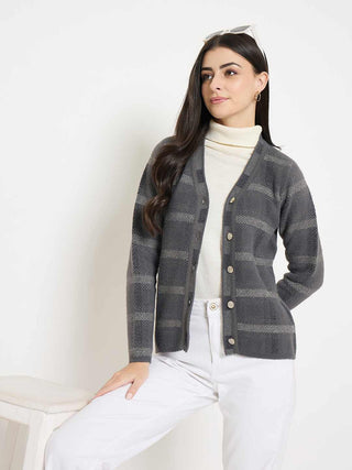 Madame Plaid Nylon Blend Grey Cardigan
