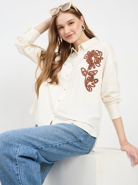 Madame Embroidered Off White Shirt