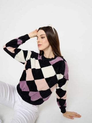 Madame Geometric Print Black Sweater