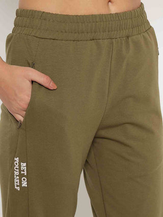 mSECRET Pleated Olive Green Straight Track Bottoms