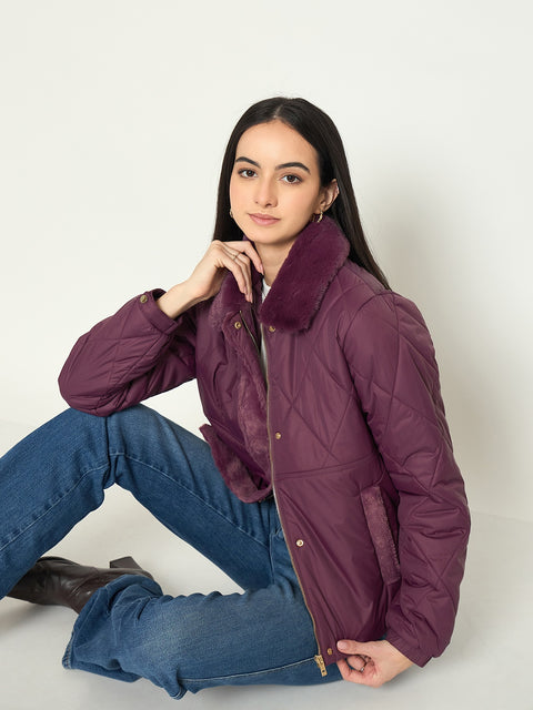 Madame Plum Quilted Faux Fur Collar Jacket